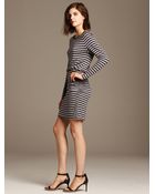 Banana Republic Gray Stripe Shirred Dress - Lyst