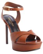 Saint Laurent Amber Leather Anklestrap Platform Heel Sandals - Lyst