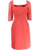 Monique Lhuillier Lace Sleeve Aline Dress - Lyst