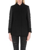 Maje Leather-Sleeved Wool Coat - Lyst