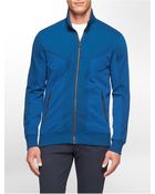 Calvin Klein Classic Fit Jacquard Rib Knit Zip Front Cotton Blend Jacket - Lyst