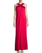 Carolina Herrera Cross-Neck Silk Empire-Waist Halter Gown - Lyst