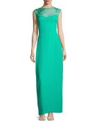 Halston Heritage Beaded Illusion-Neck Crepe Gown - Lyst