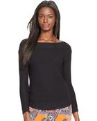Lauren by Ralph Lauren Cotton Boatneck Sweater - Lyst