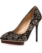 Charlotte Olympia Debbie Embroidered Suede Platform Pump - Lyst