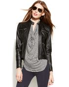 Michael Kors Michael Petite Leather Moto Jacket - Lyst