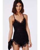 Missguided Ranisha Eyelash Lace Strappy Romper Black - Lyst