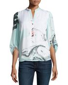 Diane von Furstenberg 3/4-Sleeve Marble-Print Crepe Tunic - Lyst