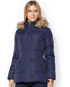Lauren by Ralph Lauren Faux-Fur-Trim Hooded Toggle-Front Down Puffer Coat - Lyst