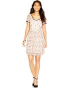 Maison Jules Short-Sleeve Lace-Overlay Pleated Dress - Lyst