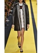 Carven Black Leather Coat with Printed Snakeskin Inset - Lyst