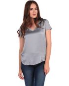 Majestic V-Neck Silk Detail Tee - Lyst