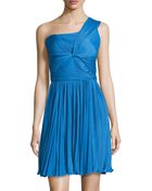 Halston Heritage One-Shoulder Pleated Center Twist Dress - Lyst