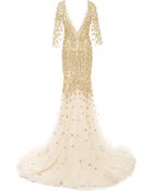Marchesa Embroidered V-Neck Long Sleeve Tulle Gown - Lyst