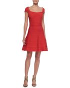 Hervé Léger Cap Sleeve Scalloped Dress - Lyst