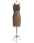Sue Wong Bead And Mesh Shift Dress - Lyst