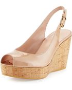 Stuart Weitzman Jean Patent Leather Peep-Toe Wedge - Lyst