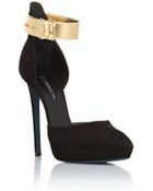 Patrizia Pepe Heeled Suede Shoe With Gold Details - Lyst