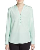 Ivanka Trump Roll-Tab Sleeve Button-Front Blouse - Lyst