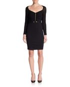 Versace Ruched Sheer-Sleeve Sheath Dress - Lyst