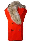 MSGM Fur Collar Sleeveless Coat - Lyst