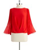 Vince Camuto Petite Pleated Sleeve Blouse - Lyst