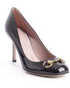 Gucci Black Patent Leather 'Jolene' Horsebit Accent Pumps - Lyst