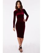 Missguided Parker High Neck Velvet Midi Dress Wine - Lyst