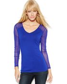 Inc International Concepts Vneck Illusion Sleeve Top - Lyst