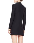 Valentino Long-Sleeve Feather-Bib Crepe Dress - Lyst