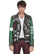 Diesel Black Gold Hand-painted Leather Moto Jacket - Lyst