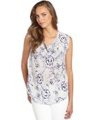 Rebecca Taylor Grey And Navy Silk Floral Printed Sleeveless Blouse - Lyst