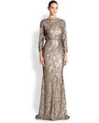 Badgley Mischka Sequin V-Back Gown - Lyst