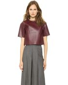 T By Alexander Wang Raw Edge Leather Crop Top - Bordeaux - Lyst