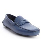 Prada Blue Suede Moc Toe Penny Loafers - Lyst
