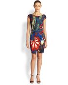Roberto Cavalli Floral Cap Sleeve Dress - Lyst