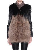 Laneus Kidassia And Marmot Fur Coat With Leather Sleeves - Lyst