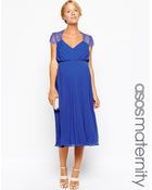 Asos Maternity Pleated Midi Dress With Lace Detail - Lyst