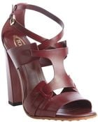 Tod's Maroon Strappy Leather Heel Sandals - Lyst