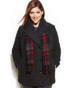 London Fog Plus Size Wool-Blend Pea Coat & Scarf - Lyst
