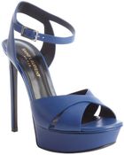 Saint Laurent Blue Leather Bucklestrap Platform Sandals - Lyst