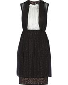 Vera Wang Net-Paneled Silk Dress - Lyst