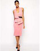Asos Pencil Dress In Crepe With Drape Detail And Elastic Belt - Lyst