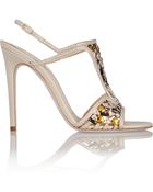 Rene Caovilla Crystal-Embellished Leather Sandals - Lyst