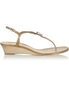 Giuseppe Zanotti Embellished Metallic Leather Wedge Sandals - Lyst
