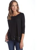 BCBGMAXAZRIA White Knit Sequin Trim Scoop Neck Hi Low 'Roseann' Tee - Lyst