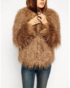 Asos Coat In Faux Mongolian Fur - Lyst