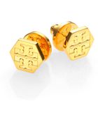 Tory Burch Hexagon Logo Stud Earrings/Goldtone - Lyst