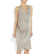 Donna Karan New York Gathered Washed Satin Dress - Lyst
