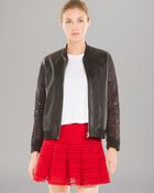 Sandro Jacket - Vie Leather Mesh Sleeve - Lyst